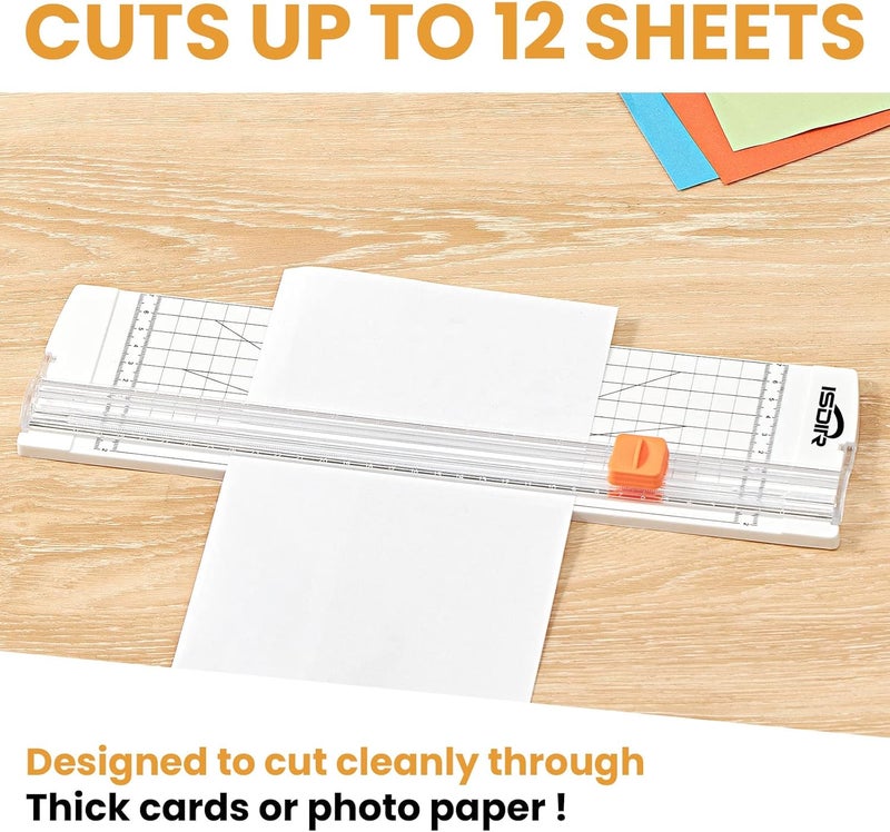 ISDIR A4 Paper Cutter 12 Inch Titanium Paper Trimmer Scrapbooking Tool with Automatic Security Safeguard for Craft Paper, Coupon, Label and Cardstock (White) - Image 2